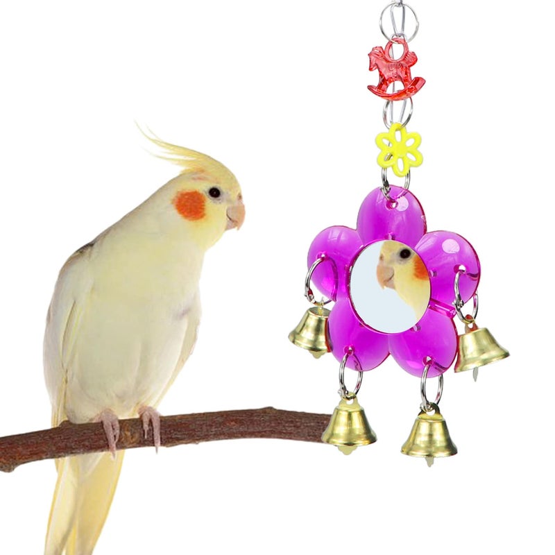 Litewoo Bird Mirror Toy Hanging Ringer Bell Colorful Swing Cage Toy with Sweet Sound for Small Medium Parrot Parakeet Conure Cockatiel Cockatoo Macaw Amazon Finch Cage Accessories - Image 1